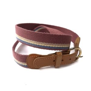 Striped Fabric Belt with Leather 34"+